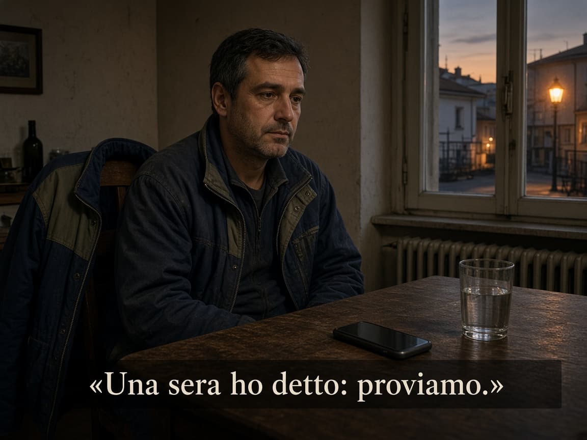 Luca, 43 anni, a casa a Trieste dopo il turno: giaccone sulla sedia, telefono sul tavolo