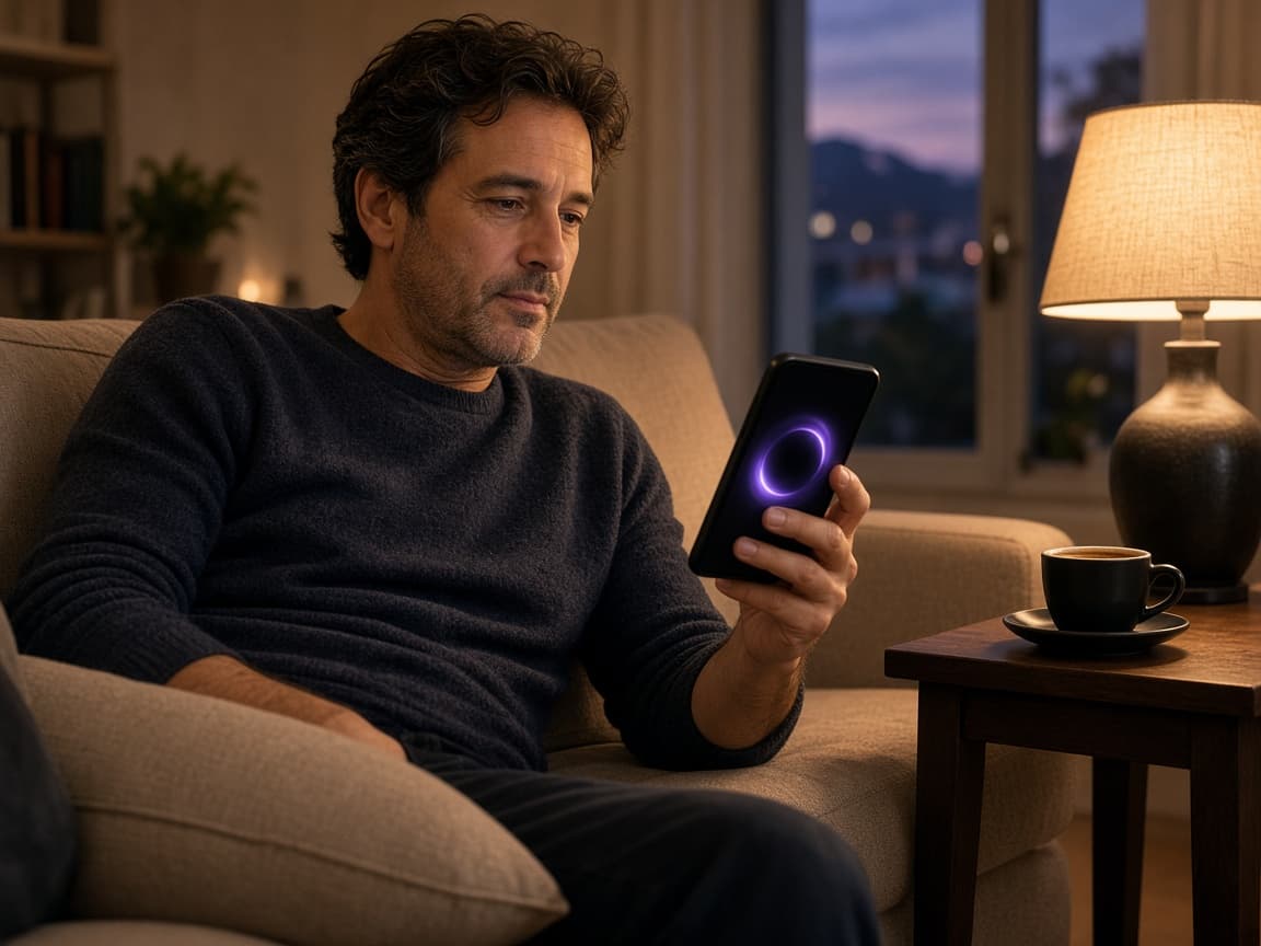 Utente che controlla l'andamento di Lupo AI dal proprio smartphone la sera