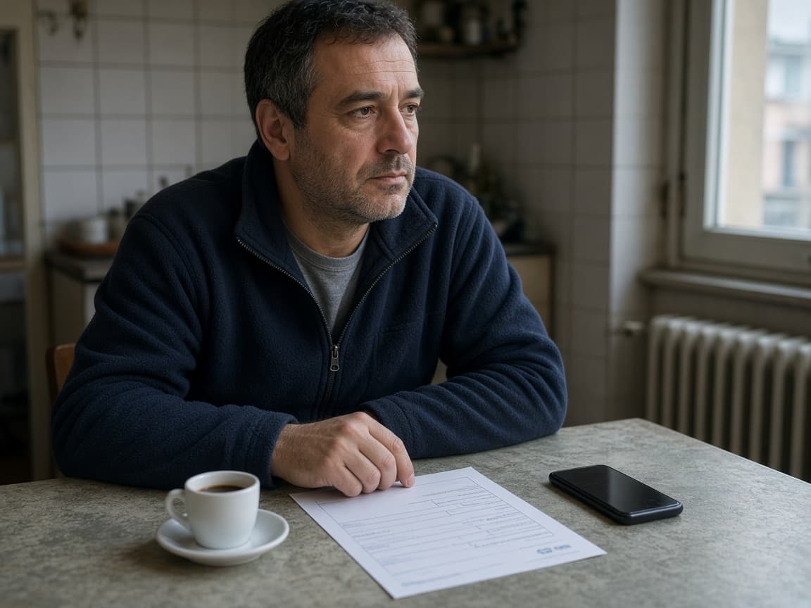 Paolo, 48 anni, al tavolo di casa a Bologna con un F24 e il telefono